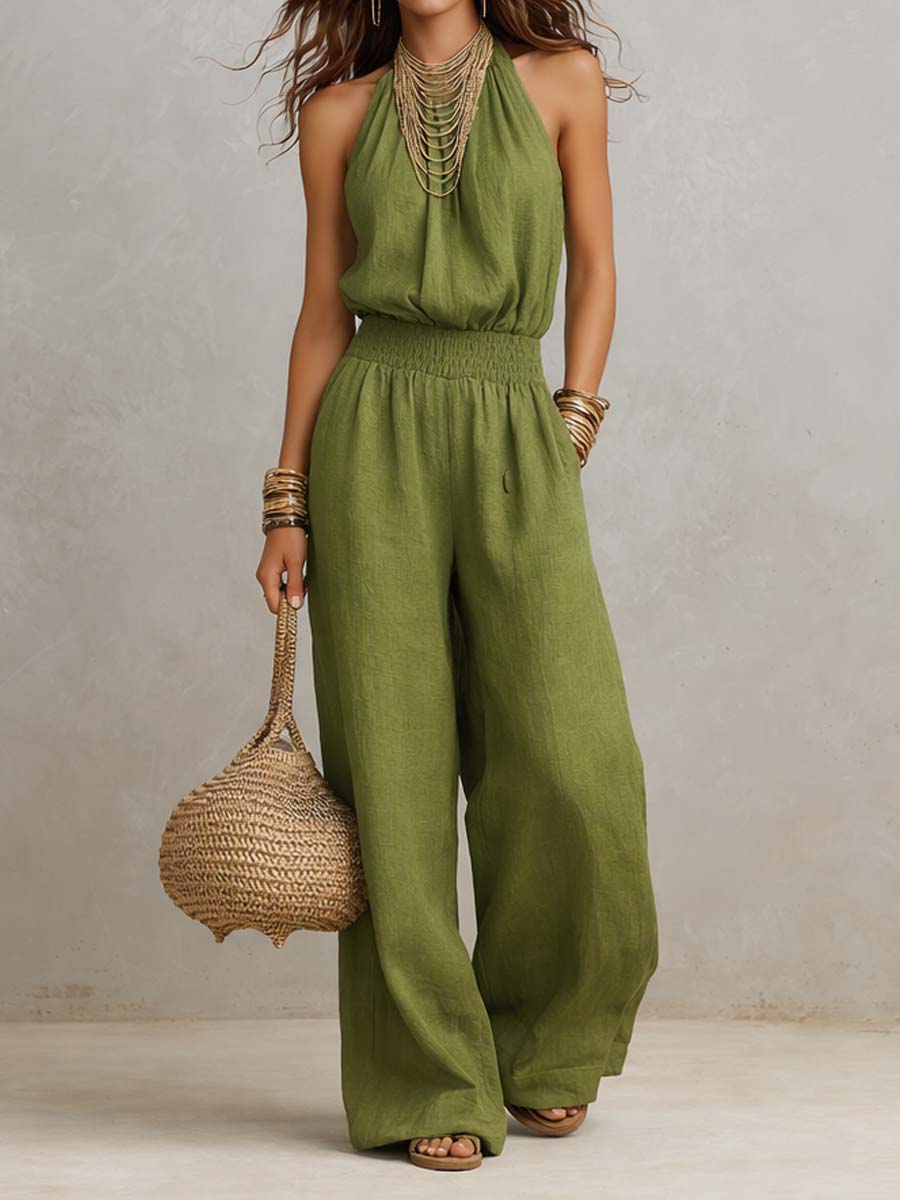 VALERIA | Halter Nek Wijde Pijpen Jumpsuit