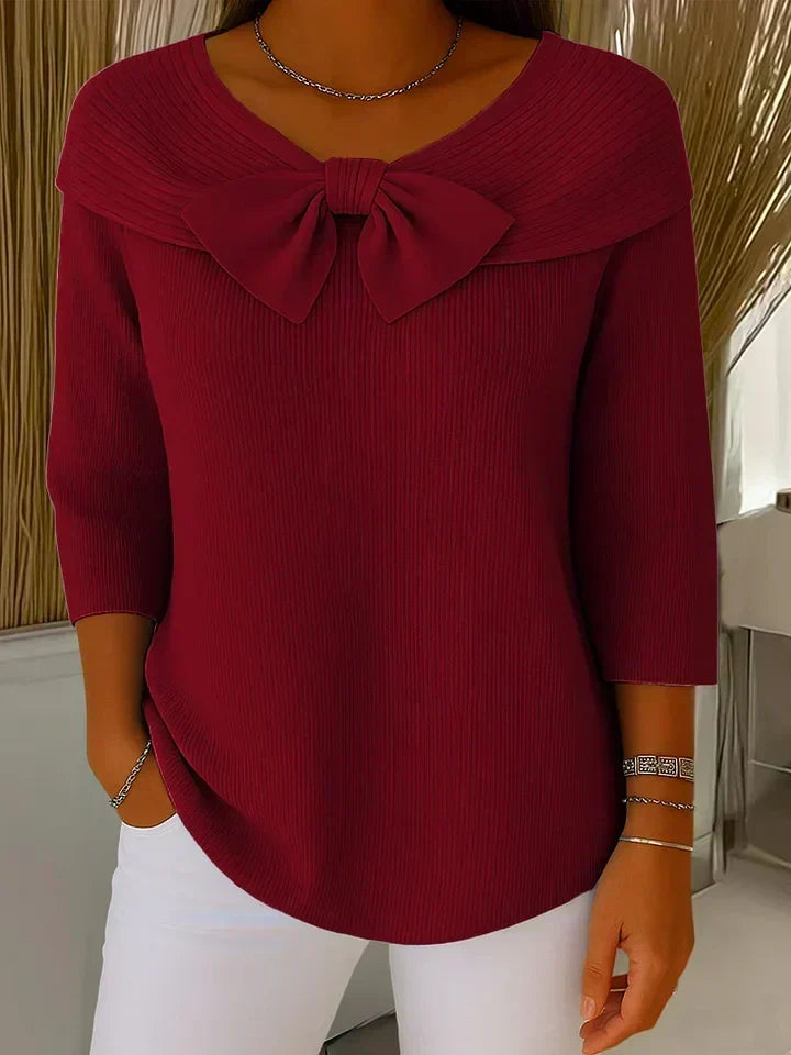 Tivella™ | Sweater met Strik en Ronde Halslijn