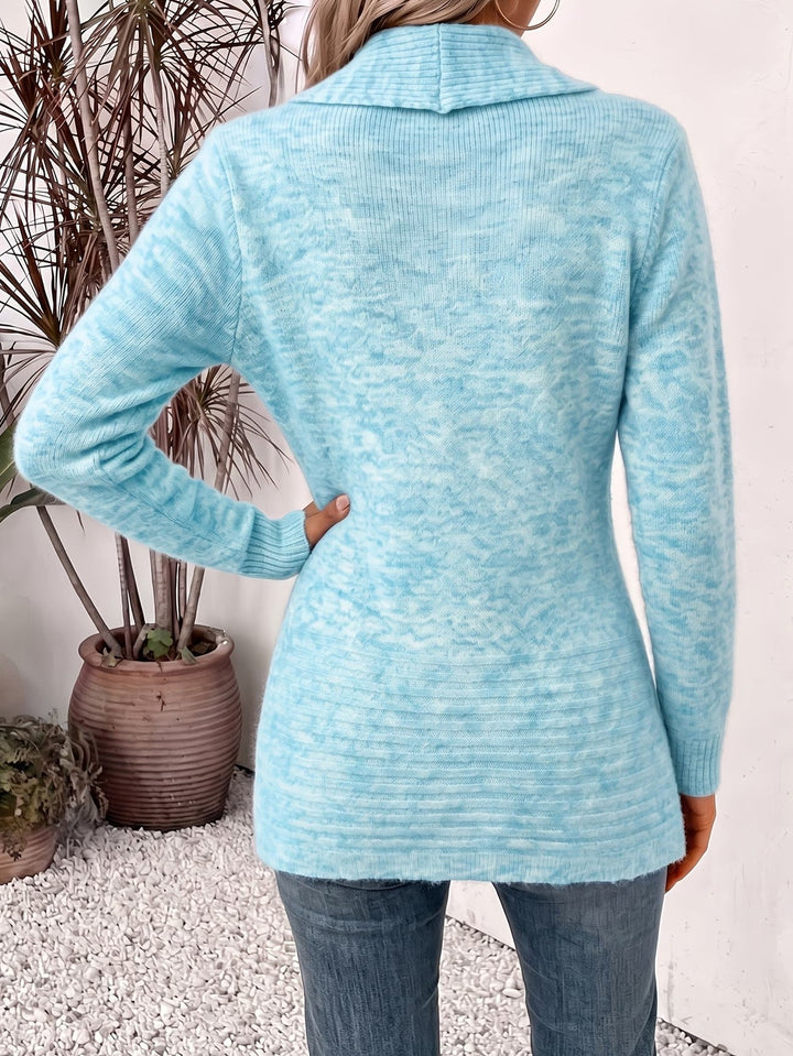 Nova™ | Aqua Geribbelde Brei Knopen-Tab Cardigan