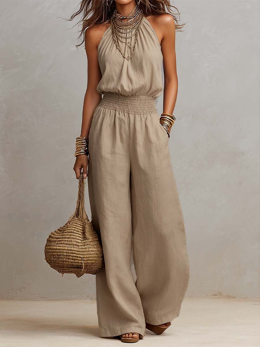 VALERIA | Halter Nek Wijde Pijpen Jumpsuit