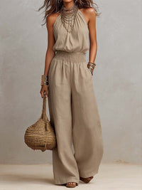 VALERIA | Halter Nek Wijde Pijpen Jumpsuit