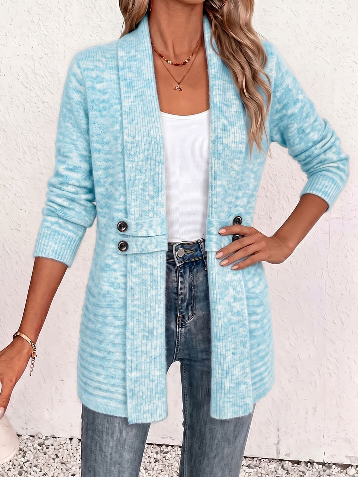 Nova™ | Aqua Geribbelde Brei Knopen-Tab Cardigan