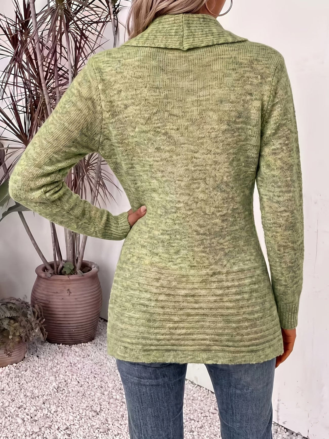 Tessa™ | Salie Geribbelde Brei Knopen-Tab Cardigan