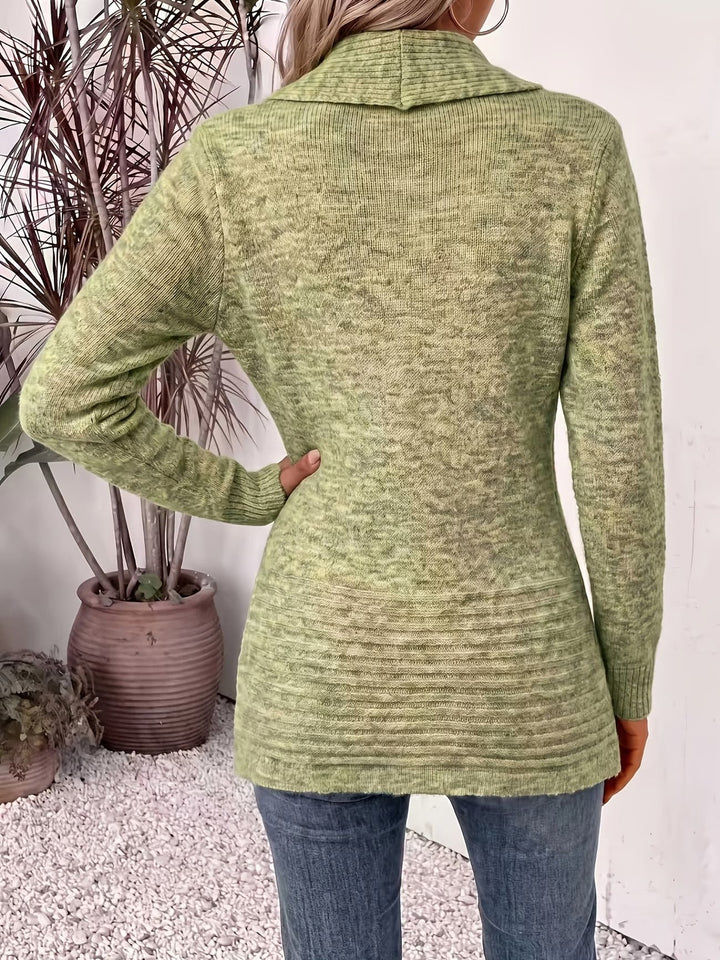 Tessa™ | Salie Geribbelde Brei Knopen-Tab Cardigan