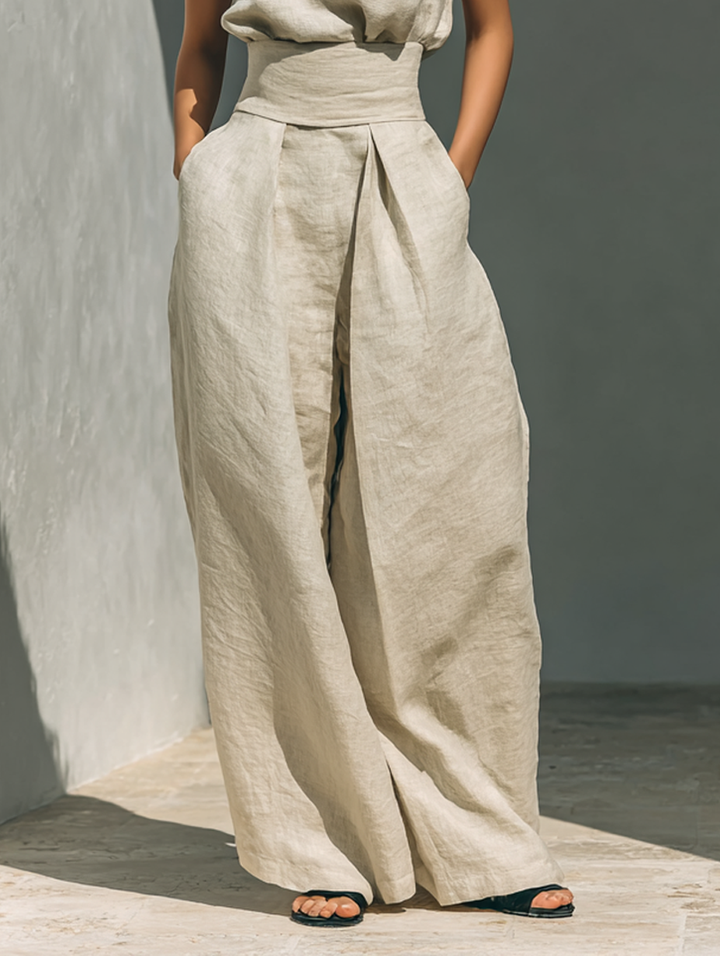 Dames minimalistische set met mouwloze blouse en wijde broek