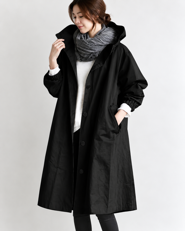 Vina| Warme Lange Trenchcoat Met Capuchon