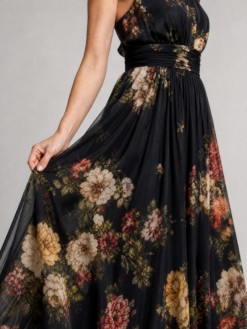 Sonia | Halterjurk met bloemenprint in midilengte
