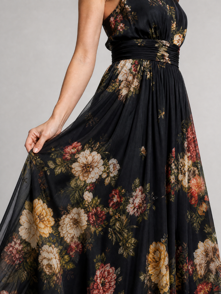 Sonia | Halterjurk met bloemenprint in midilengte