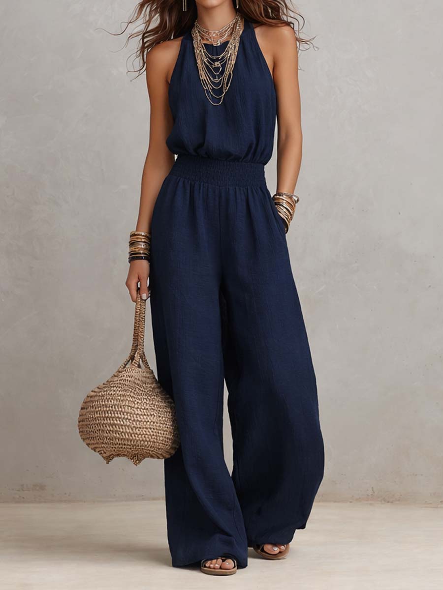 VALERIA | Halter Nek Wijde Pijpen Jumpsuit