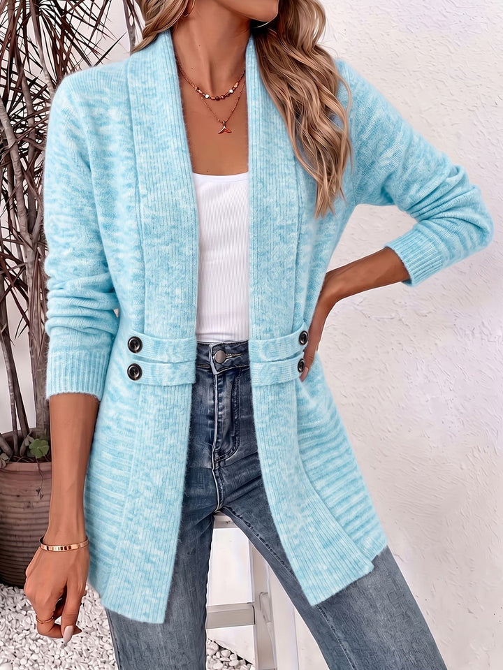 Nova™ | Aqua Geribbelde Brei Knopen-Tab Cardigan