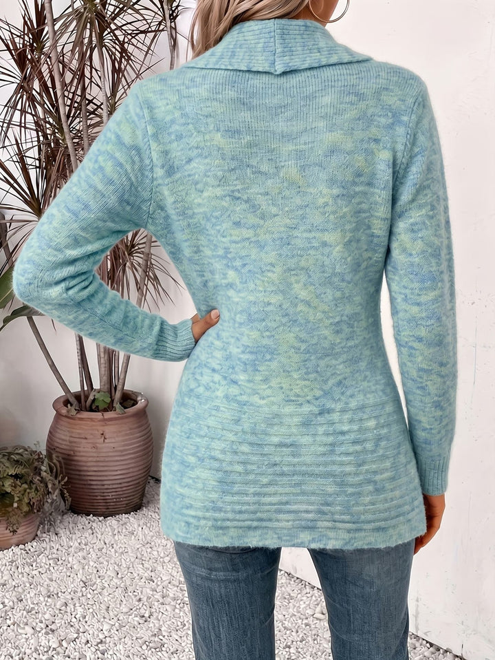 Nova™ | Aqua Geribbelde Brei Knopen-Tab Cardigan