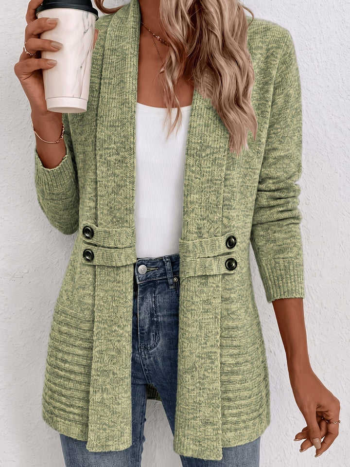 Tessa™ | Salie Geribbelde Brei Knopen-Tab Cardigan