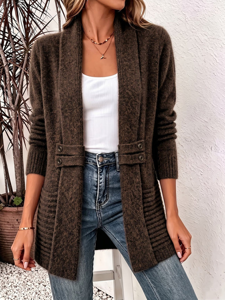 Camille™ | Chocolade Ribgebreide Knopen-Tab Cardigan