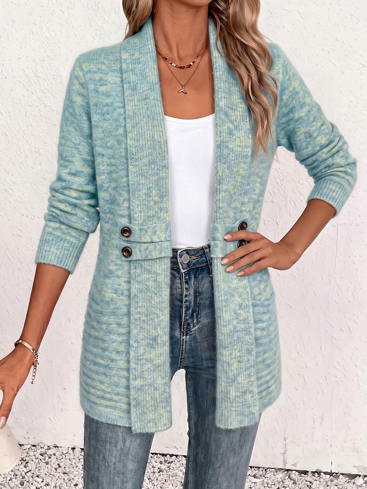 Nova™ | Aqua Geribbelde Brei Knopen-Tab Cardigan