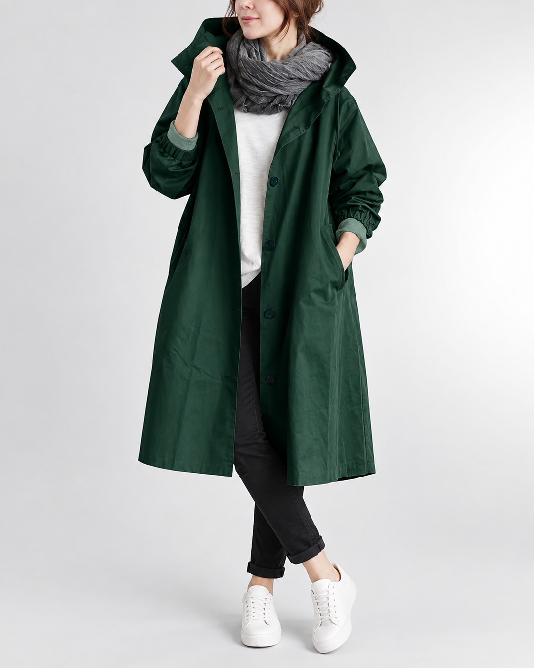 Vina| Warme Lange Trenchcoat Met Capuchon