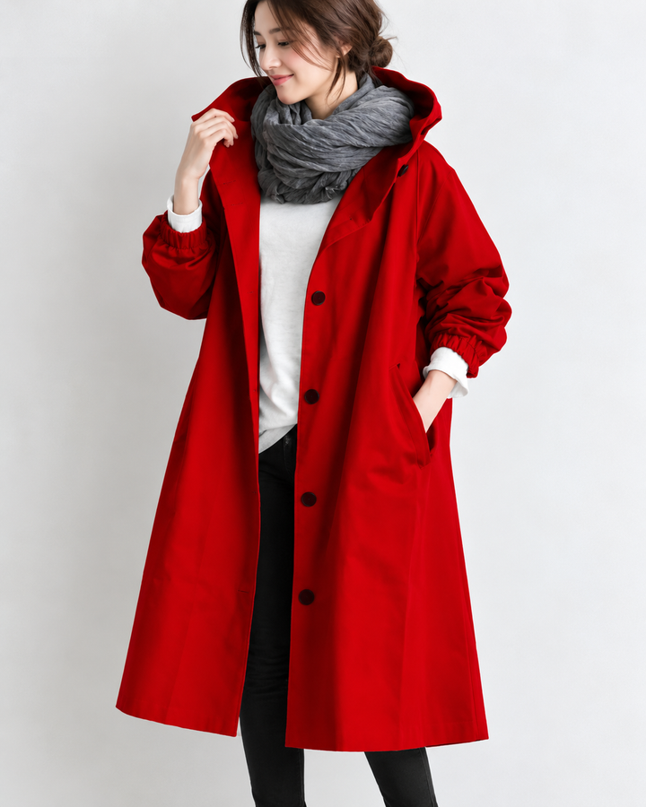 Vina| Warme Lange Trenchcoat Met Capuchon