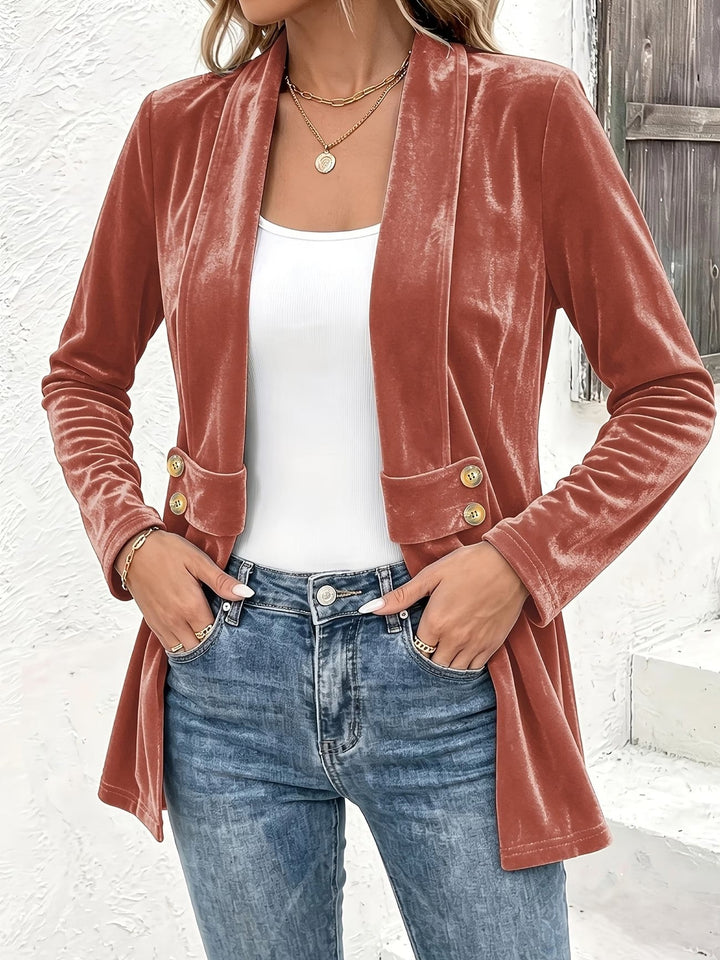 Sienna™ | Rustkleurige Velvet Knop-Tab Cardigan