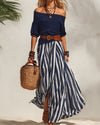 MADISON | Gestreepte Maxi Rok Set met Off-Shoulder Top