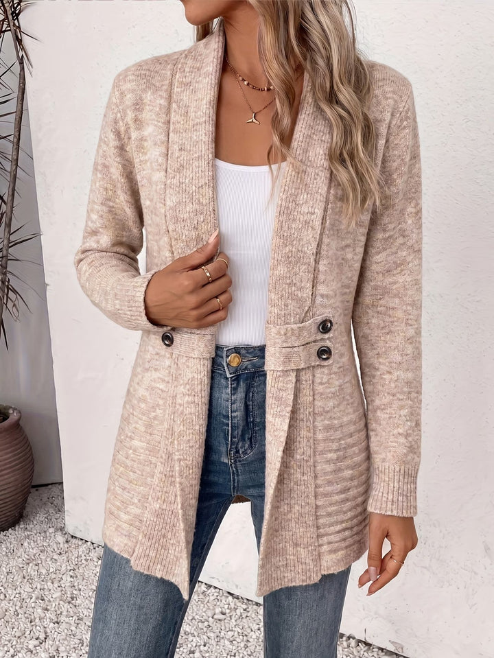 Harlow™ | Havermout Geribbelde Brei Knopen-Tab Cardigan