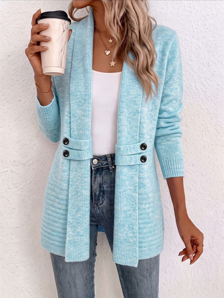 Nova™ | Aqua Geribbelde Brei Knopen-Tab Cardigan