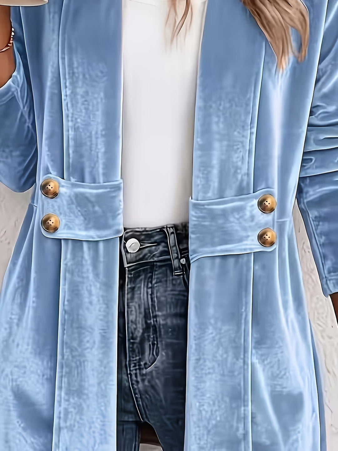 Delaney™ | Hemelsblauwe Velours Knop-Tab Cardigan