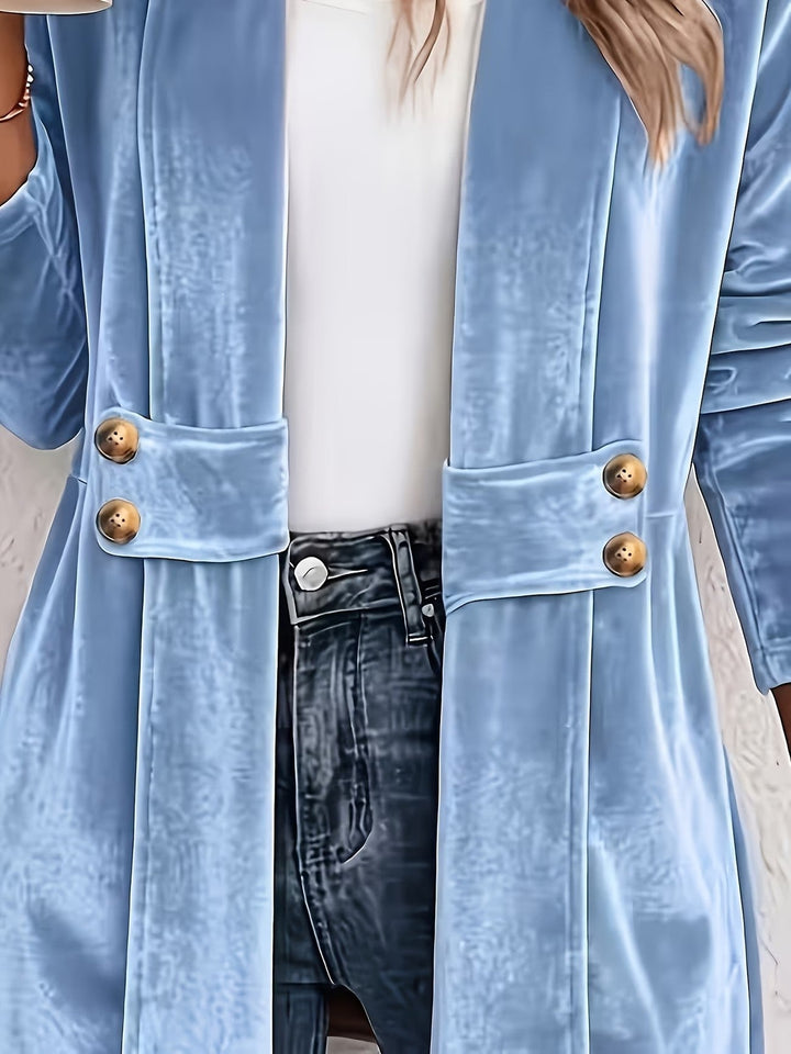 Delaney™ | Hemelsblauwe Velours Knop-Tab Cardigan
