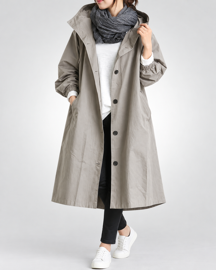 Vina| Warme Lange Trenchcoat Met Capuchon