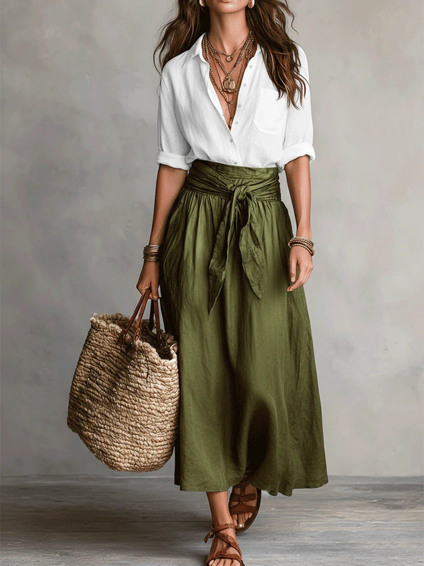 RIVER | Twee-delig Set: Zwarte Top en Olijfgroene Midi Rok