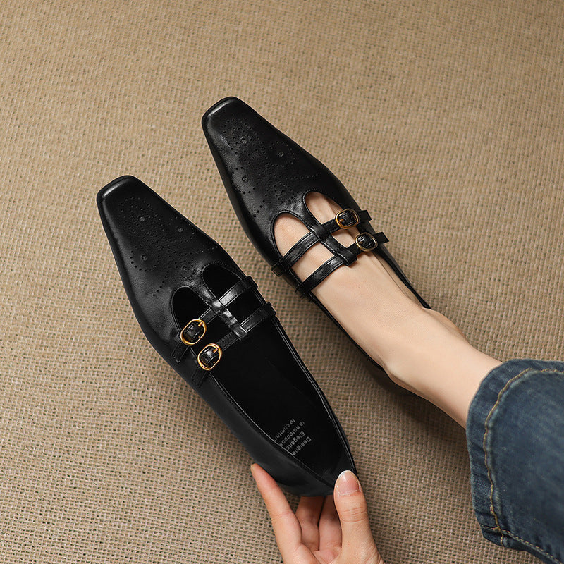 Ceyla | Brogued Dubbele Band Mary Jane Flat