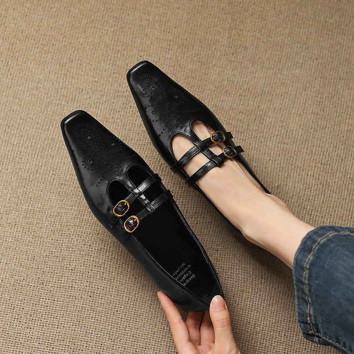Ceyla | Brogued Dubbele Band Mary Jane Flat