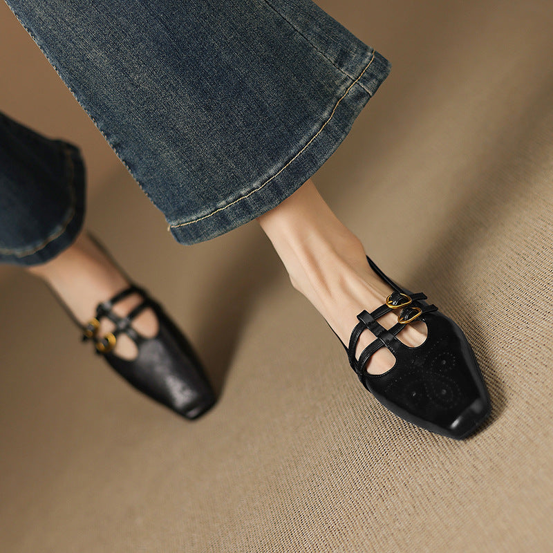 Ceyla | Brogued Dubbele Band Mary Jane Flat