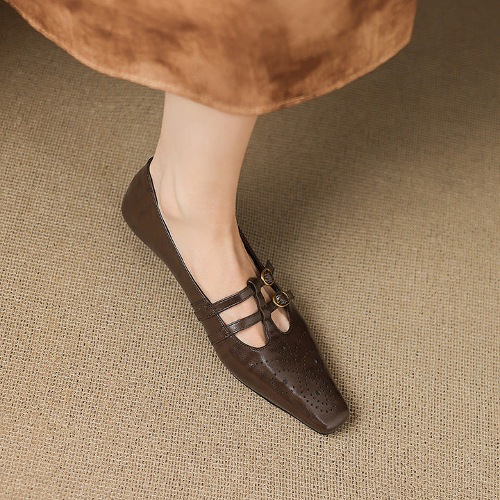 Ceyla | Brogued Dubbele Band Mary Jane Flat