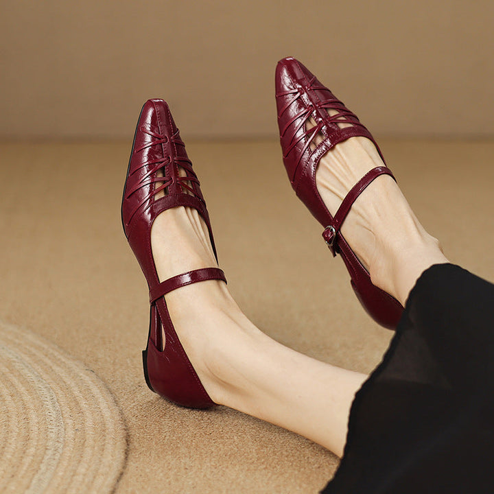 Quenby | Puntige Lattice-Cut Mary Jane Ballerina