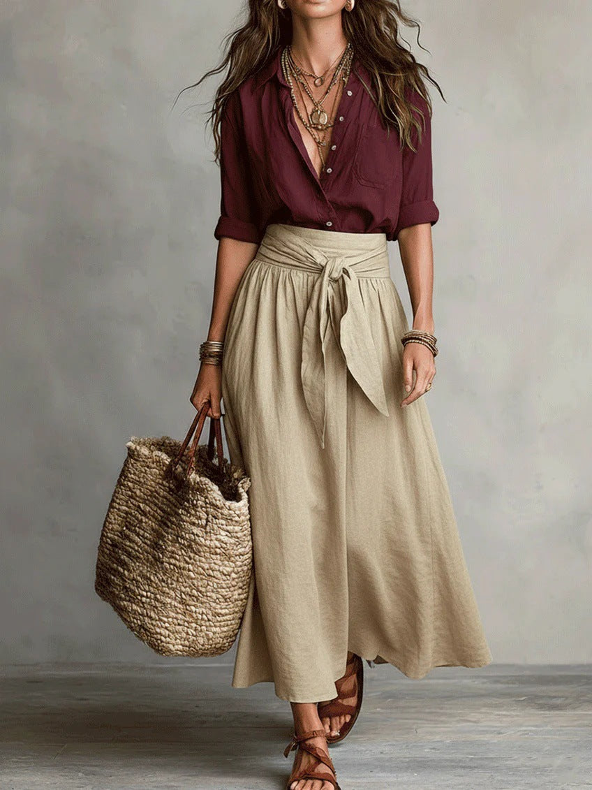 RIVER | Twee-delig Set: Zwarte Top en Olijfgroene Midi Rok