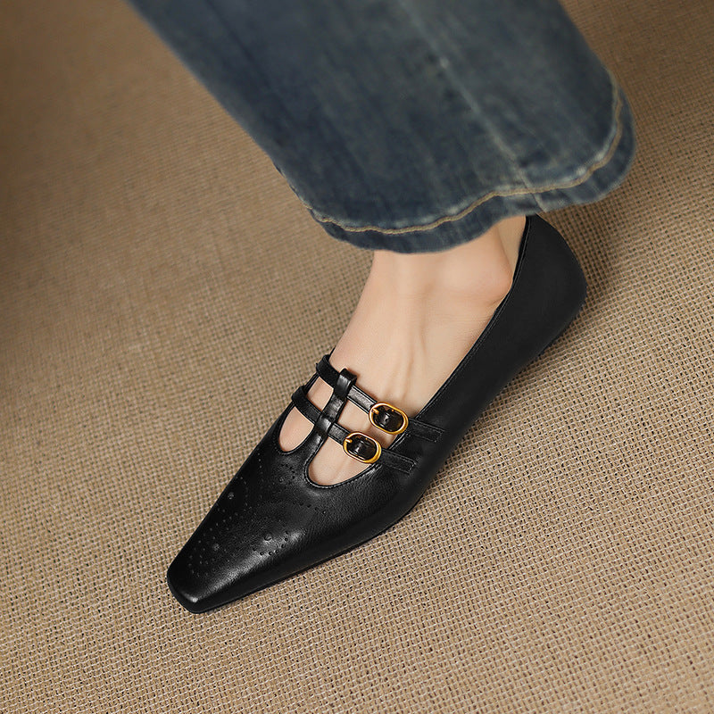 Ceyla | Brogued Dubbele Band Mary Jane Flat