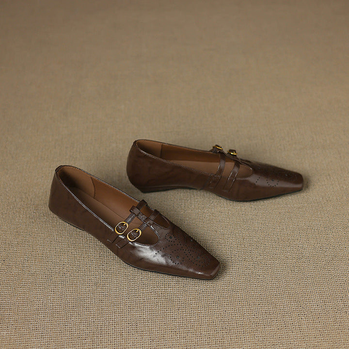 Ceyla | Brogued Dubbele Band Mary Jane Flat