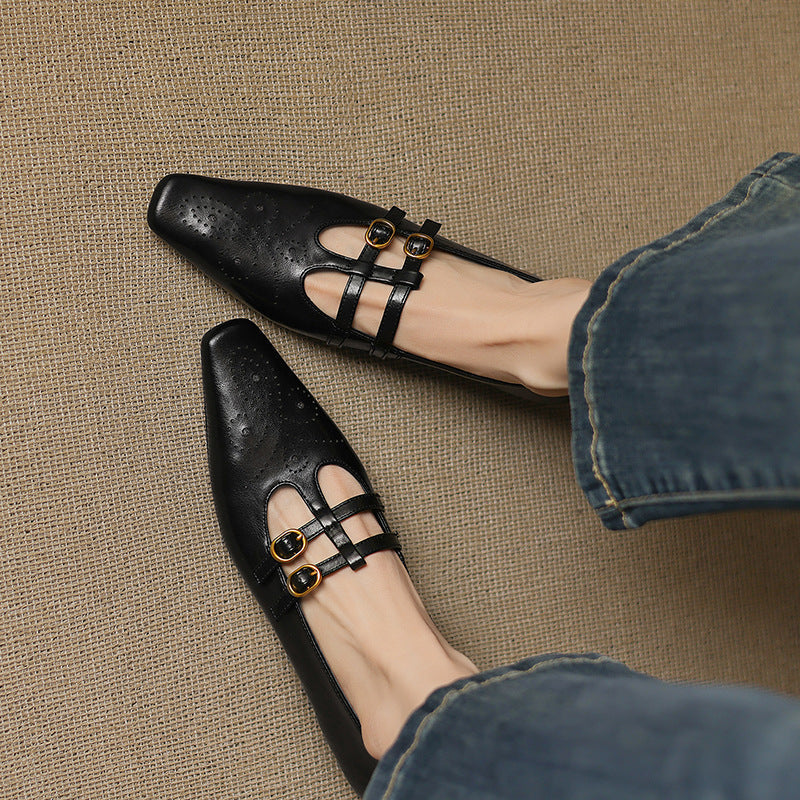 Ceyla | Brogued Dubbele Band Mary Jane Flat