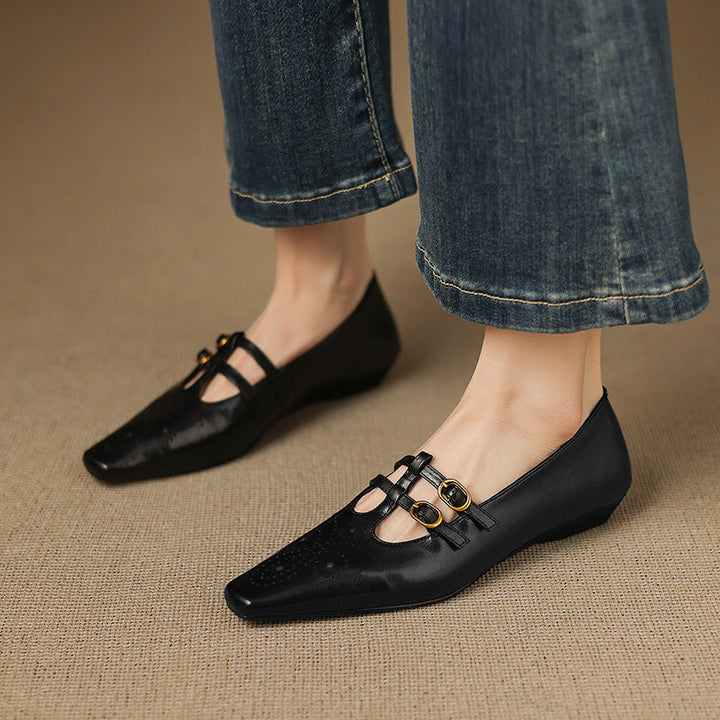 Ceyla | Brogued Dubbele Band Mary Jane Flat