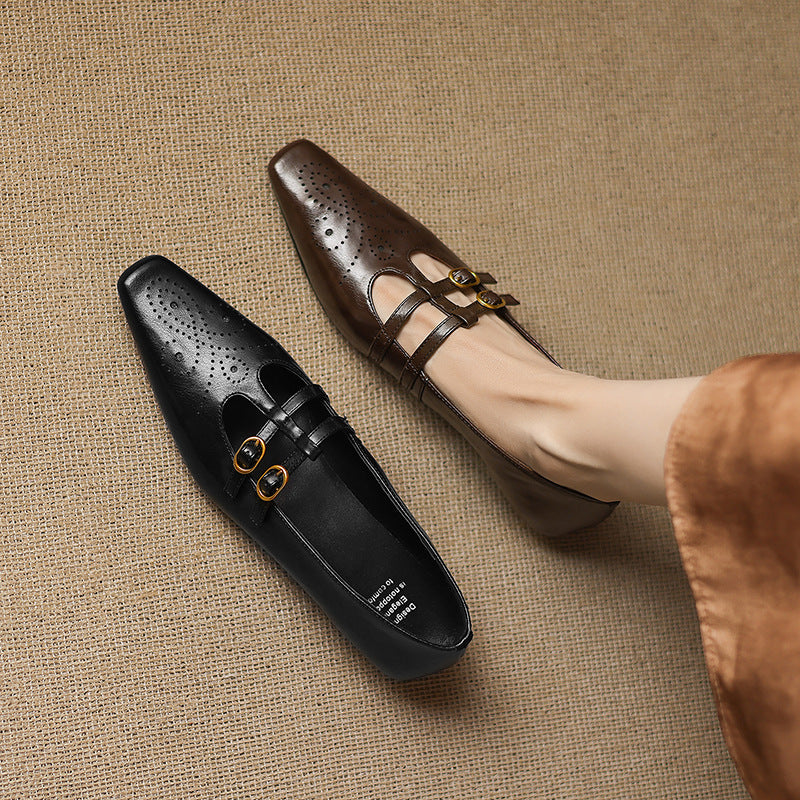 Ceyla | Brogued Dubbele Band Mary Jane Flat
