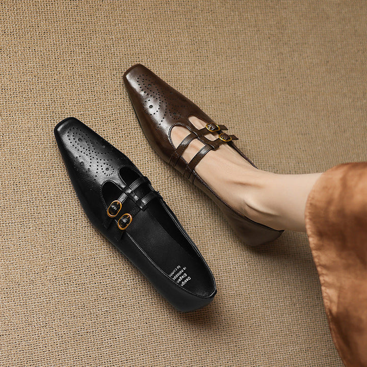 Ceyla | Brogued Dubbele Band Mary Jane Flat