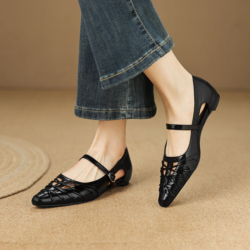 Quenby | Puntige Lattice-Cut Mary Jane Ballerina