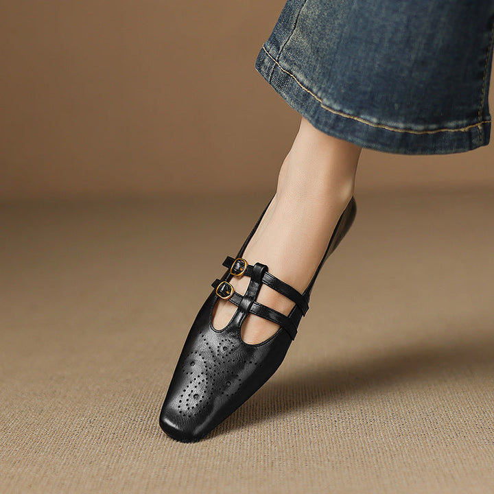 Ceyla | Brogued Dubbele Band Mary Jane Flat