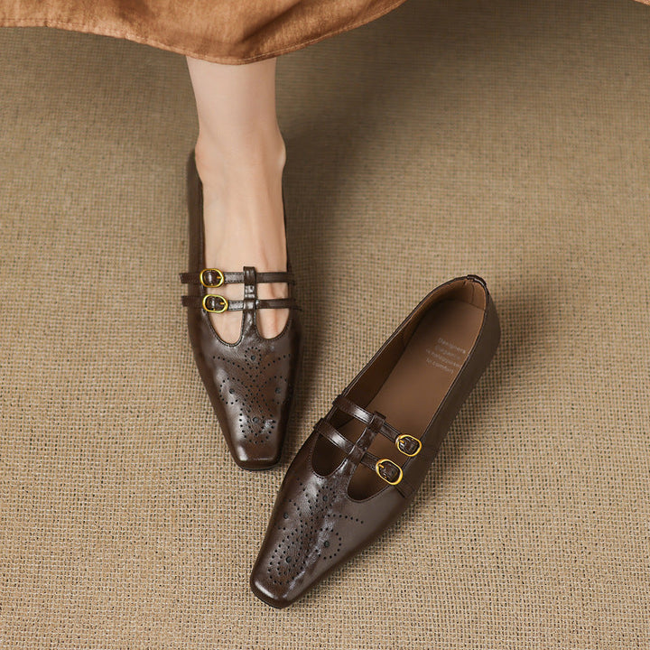 Ceyla | Brogued Dubbele Band Mary Jane Flat