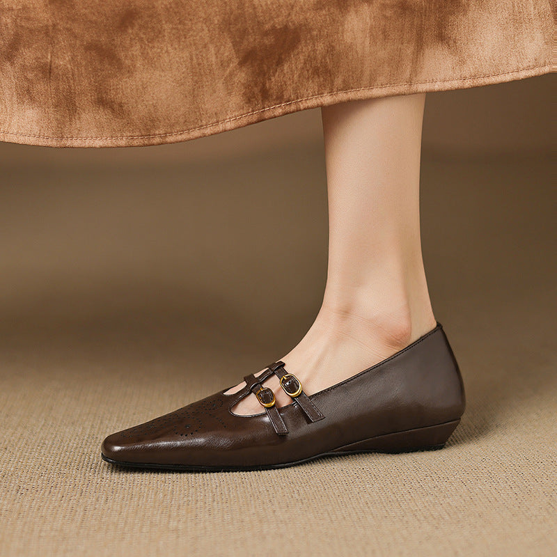 Ceyla | Brogued Dubbele Band Mary Jane Flat