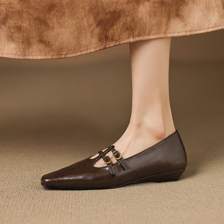 Ceyla | Brogued Dubbele Band Mary Jane Flat