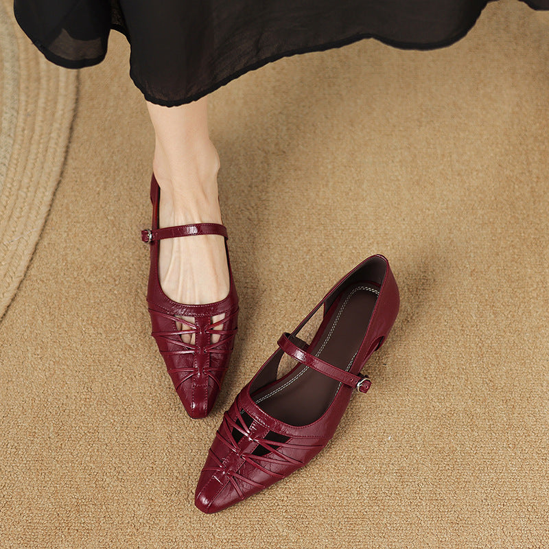 Quenby | Puntige Lattice-Cut Mary Jane Ballerina