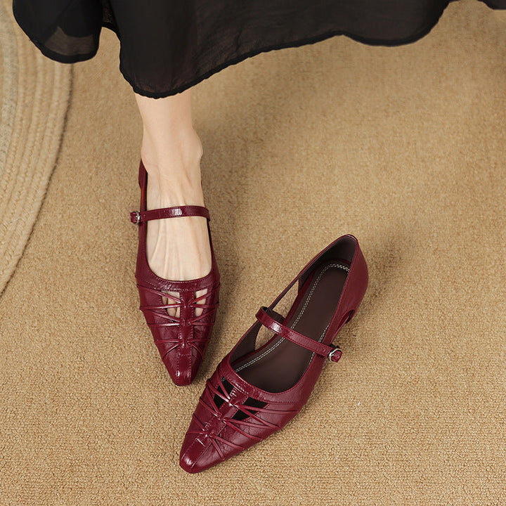 Quenby | Puntige Lattice-Cut Mary Jane Ballerina