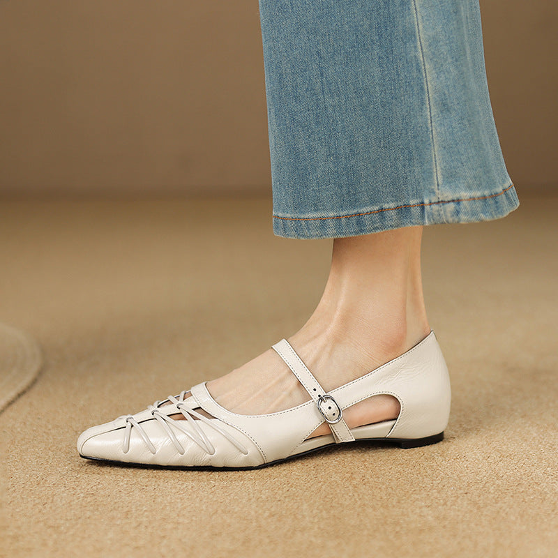 Quenby | Puntige Lattice-Cut Mary Jane Ballerina