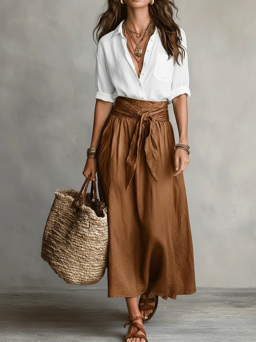 RIVER | Twee-delig Set: Zwarte Top en Olijfgroene Midi Rok
