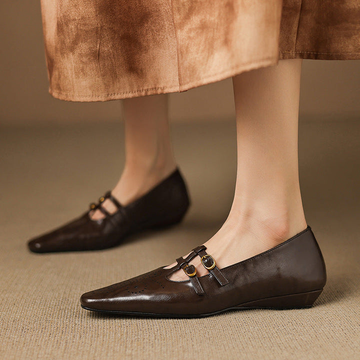 Ceyla | Brogued Dubbele Band Mary Jane Flat